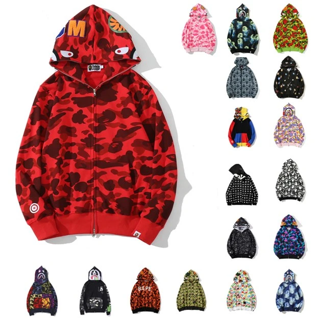 55 Colors Styles 100% Cotton Fashion Shark Camouflage Sweater Men′ S and Women′ S Casual Couple Jacket Hoodie T Shirt Sweatshirts