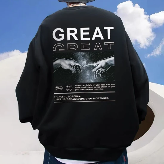 Los hombres personalizados de moda informal de impresión gráfica Drop Shoulder manga larga Sweatershirt baratos