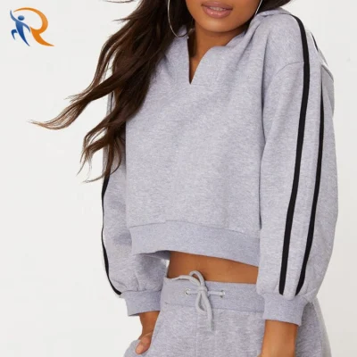 ¡Novedad de 2020! Sudaderas con capucha de alta calidad para mujer, sudadera con capucha de rayas deportivas grises Marl Crop